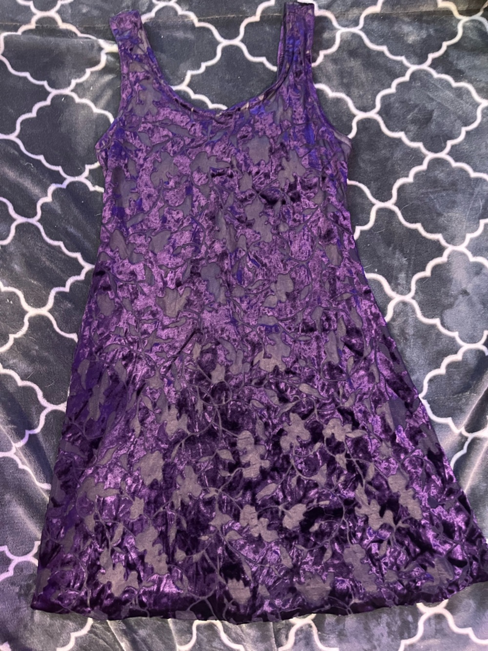 Purple Velvet Floral Tank Dress